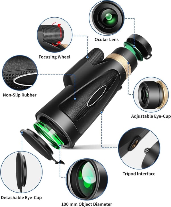 High Power 80x100 Monocular Telescope with Smartphone Adapter