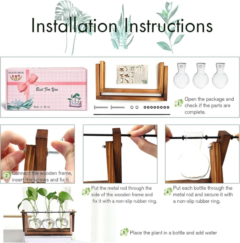 Retro Tabletop Plant Terrarium with Wooden Stand - 3 Bulb Air Planter
