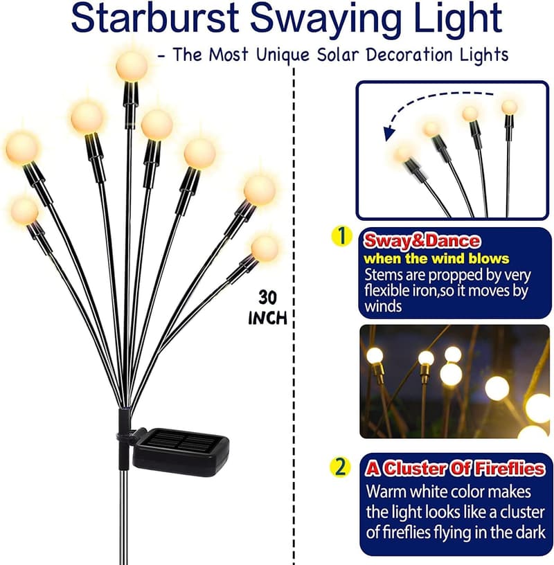 Upgraded Solar Garden Lights - Flexible Swaying Outdoor Decor (2 Pack)