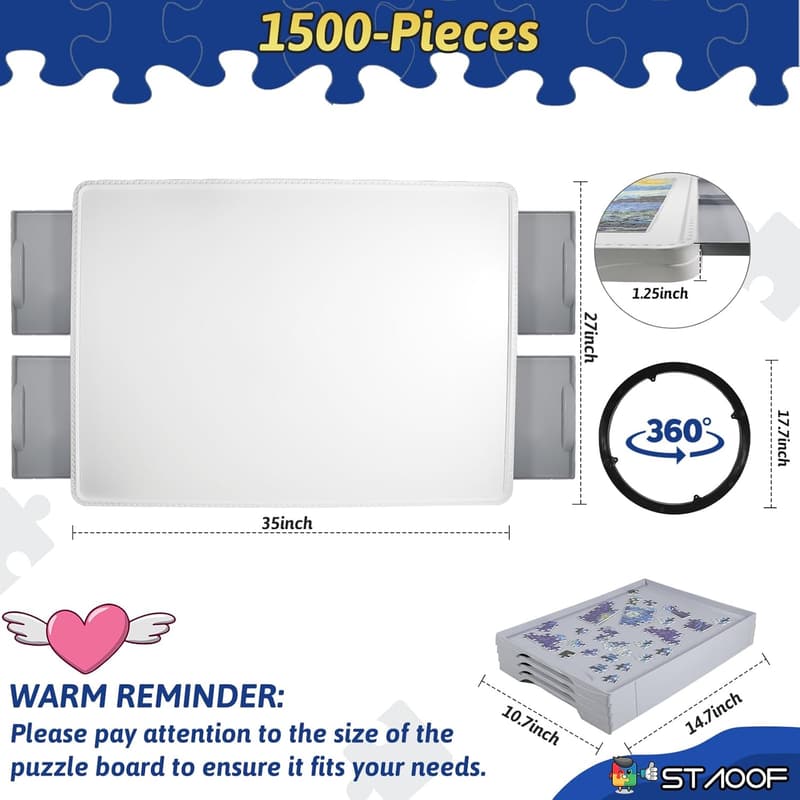 1500-Piece Rotating Puzzle Board with Drawers, Ideal Gift for Mom