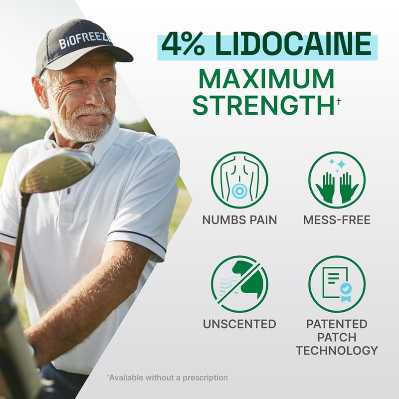 Biofreeze Maximum Strength Lidocaine Pain Relief Patches (4 Large)