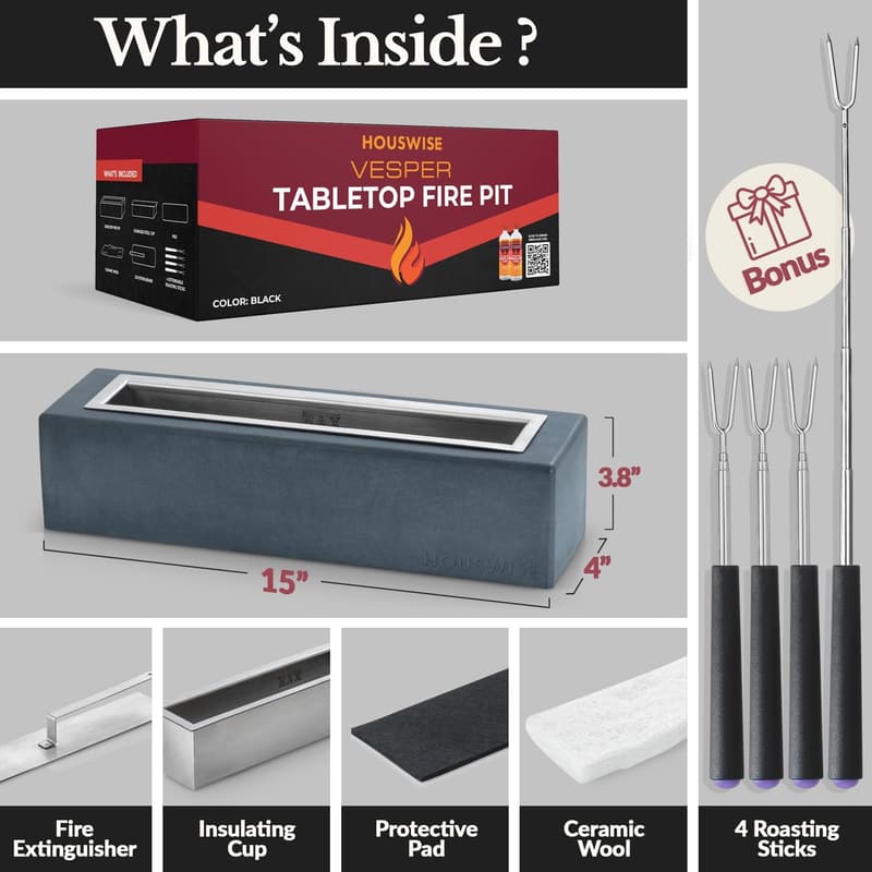 Tabletop Fire Pit - Concrete Mini Indoor / Outdoor Smores Maker