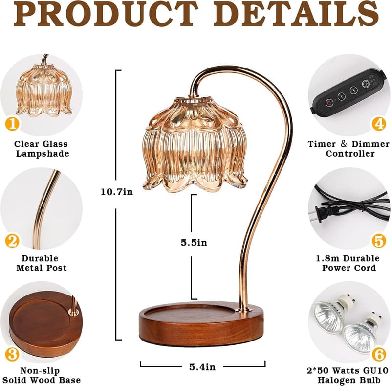 Mother's Day Dimmable Flower Candle Warmer with Timer