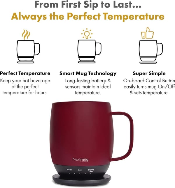 Temperature-Controlled Self-Heating Coffee Mug - 14 oz. Burgundy