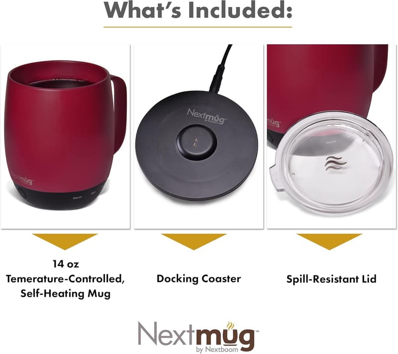 Temperature-Controlled Self-Heating Coffee Mug - 14 oz. Burgundy