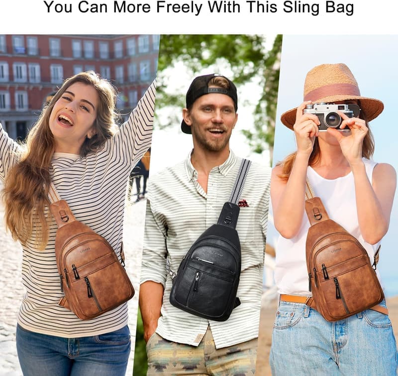 Travel Sling Bag for Women & Men | PU Leather Crossbody Backpack