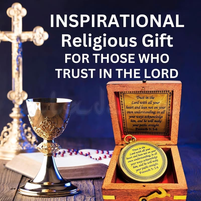 Proverbs 3:5-6 Engraved Compass in Wooden Box - Inspirational Gift for Men