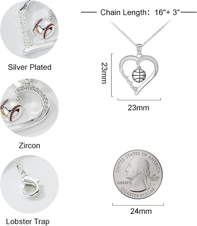 Sport Necklace for Teen Girls - Volleyball, Softball, Basketball, Baseball