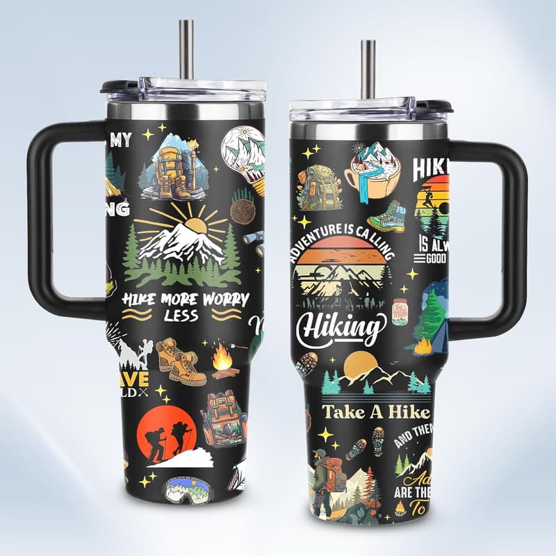Insulated 40oz Hiking Water Bottle - Mountain Design Tumbler