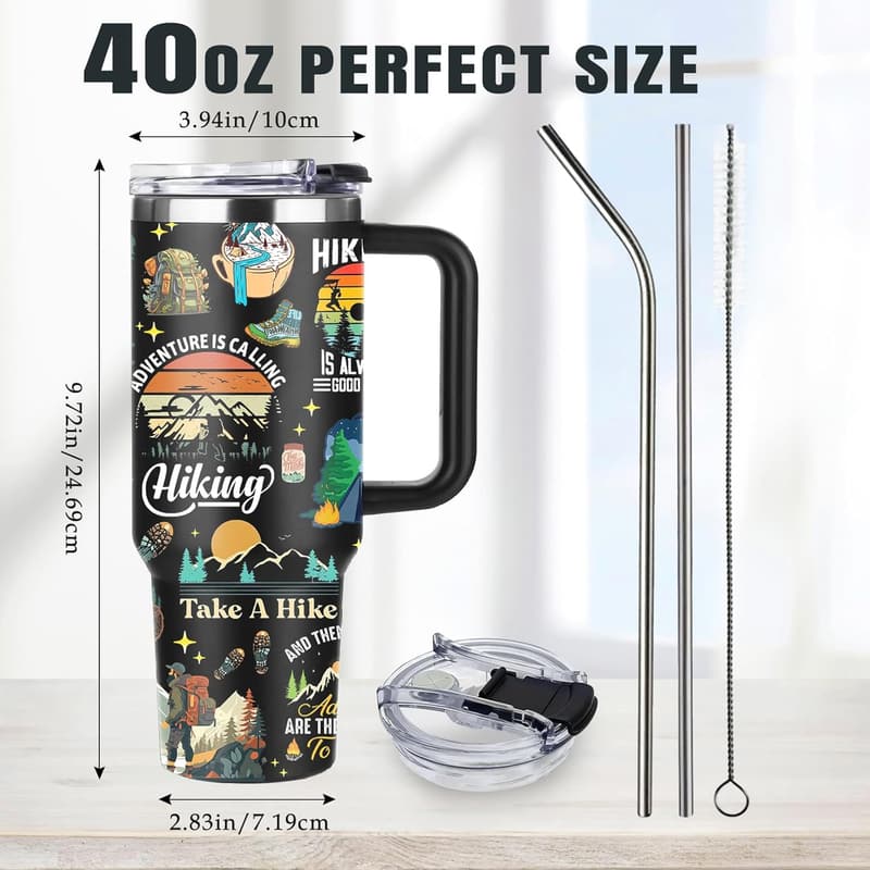 Insulated 40oz Hiking Water Bottle - Mountain Design Tumbler