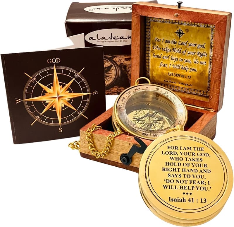 Inspirational Compass with Isaiah 41:13 Engraving