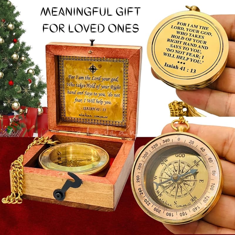 Inspirational Compass with Isaiah 41:13 Engraving