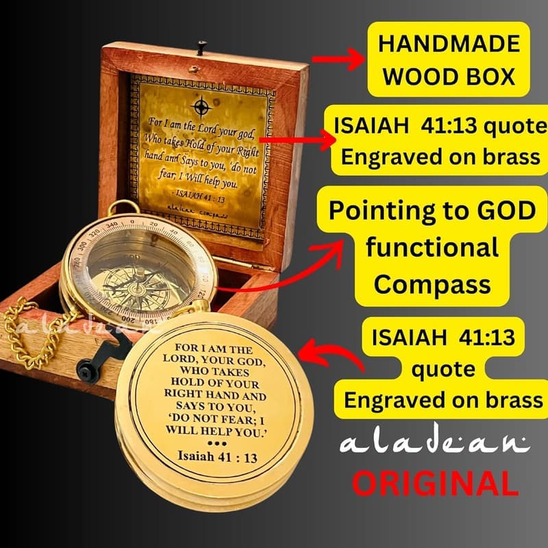 Inspirational Compass with Isaiah 41:13 Engraving