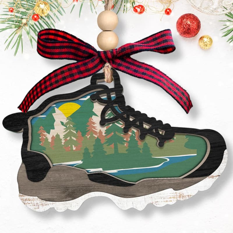 Hiking Boot Ornament - Wooden Travel Decor