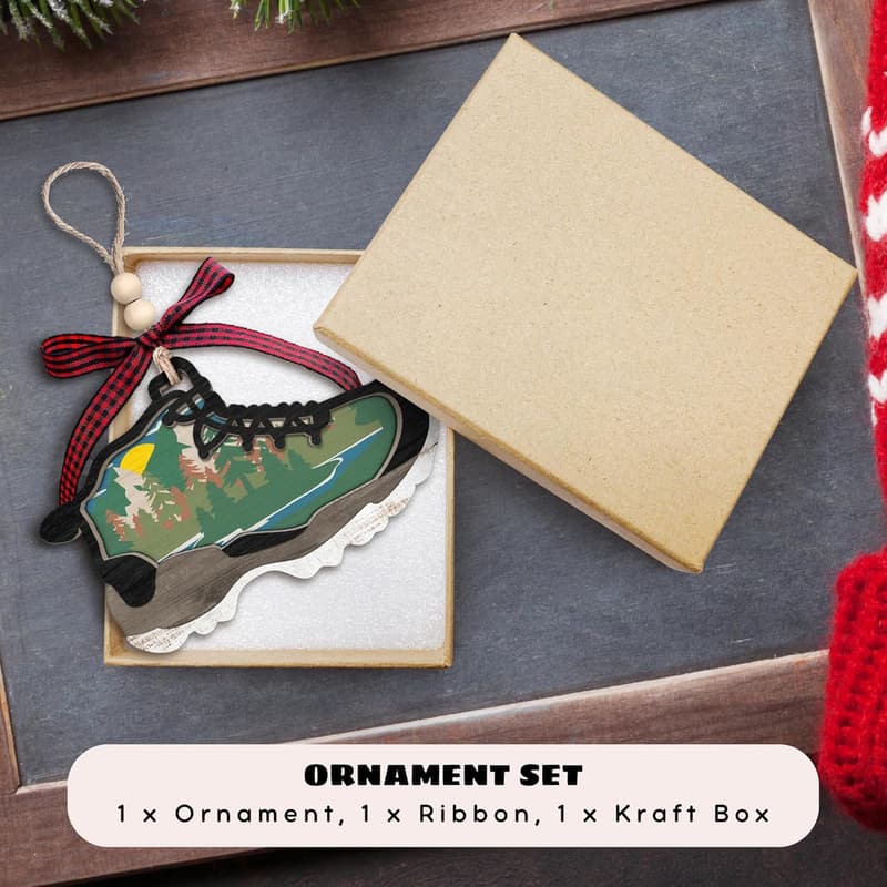 Hiking Boot Ornament - Wooden Travel Decor