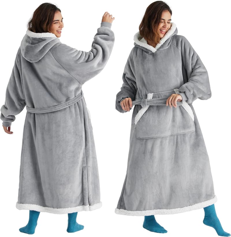 Birthday Gift for Women: Cozy Grey Wearable Blanket Hoodie
