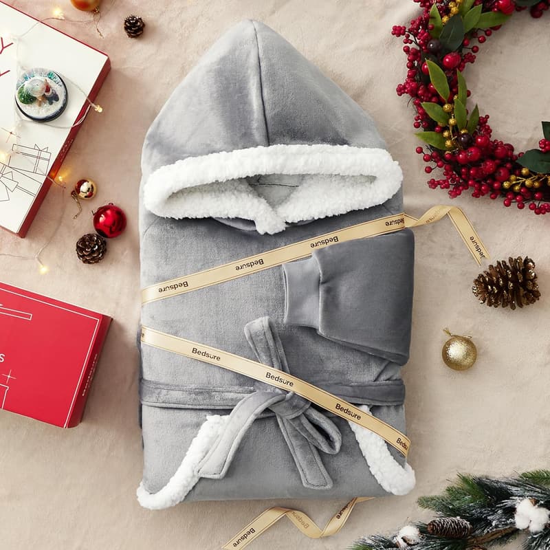 Birthday Gift for Women: Cozy Grey Wearable Blanket Hoodie