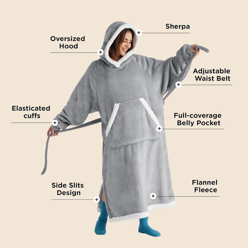 Birthday Gift for Women: Cozy Grey Wearable Blanket Hoodie