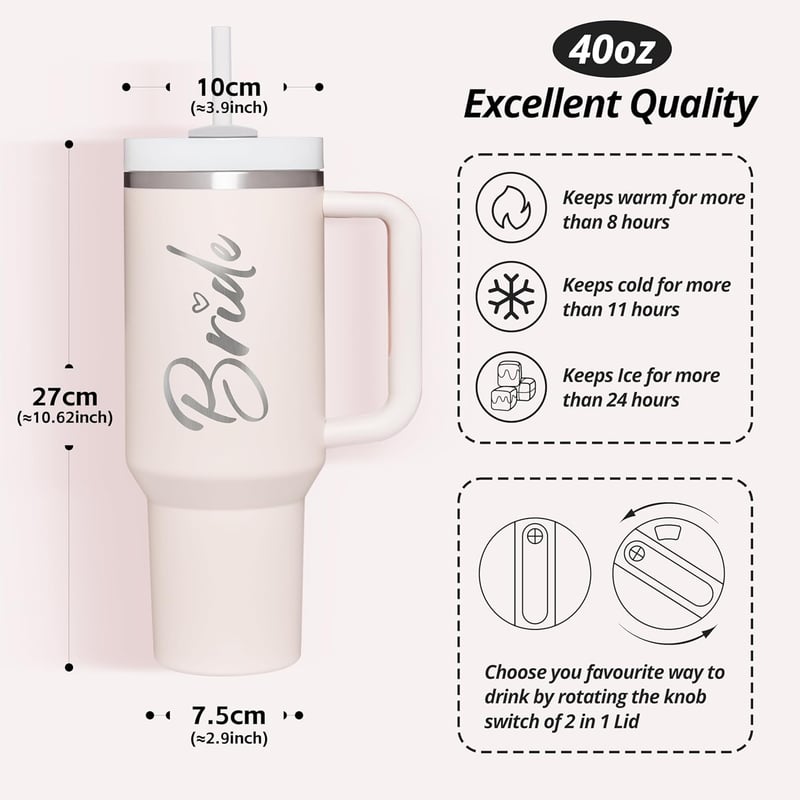 Bridal Shower Gift: Stainless Steel 40 oz Tumbler with Handle