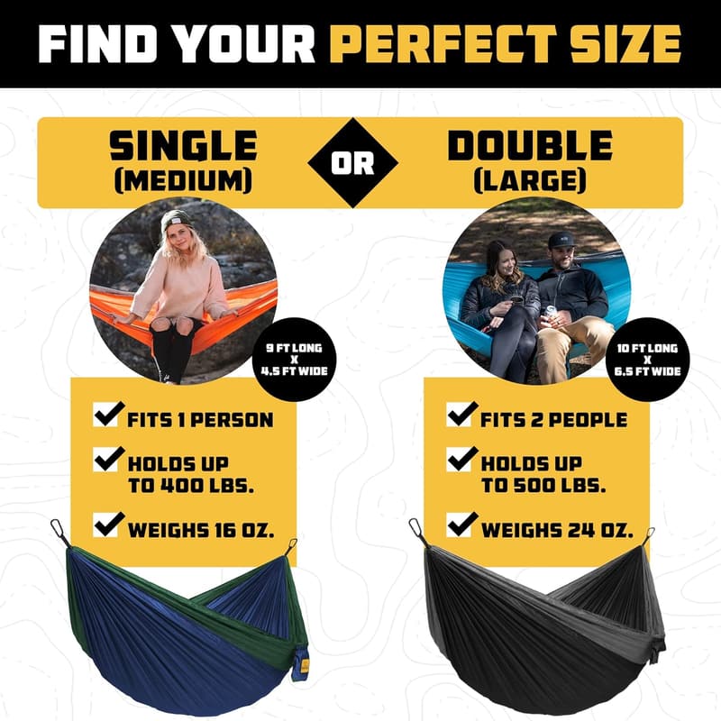 Portable Camping Hammock - Lightweight Parachute Nylon, 500lbs Capacity