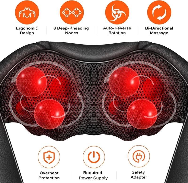 Electric Shiatsu Neck and Back Massager with Heat for Pain Relief