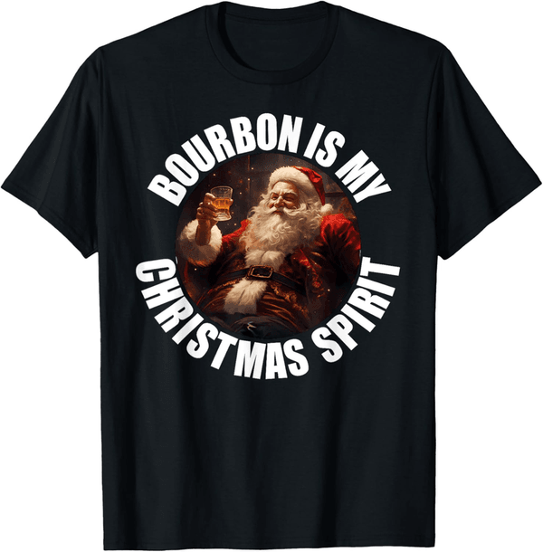Funny Santa Bourbon Christmas Spirit Adult T-Shirt