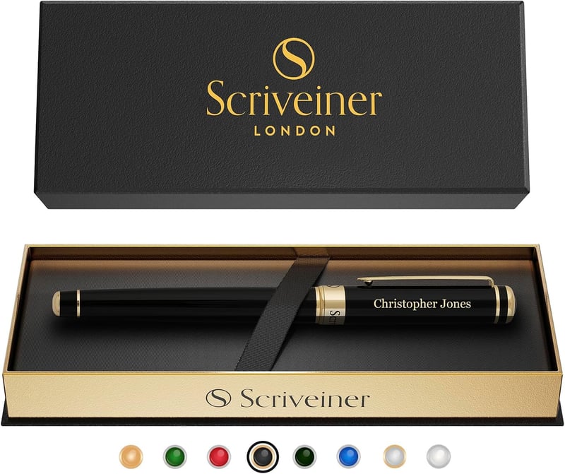 Personalized Black Rollerball Pen with Gold Plating - Custom Engraving
