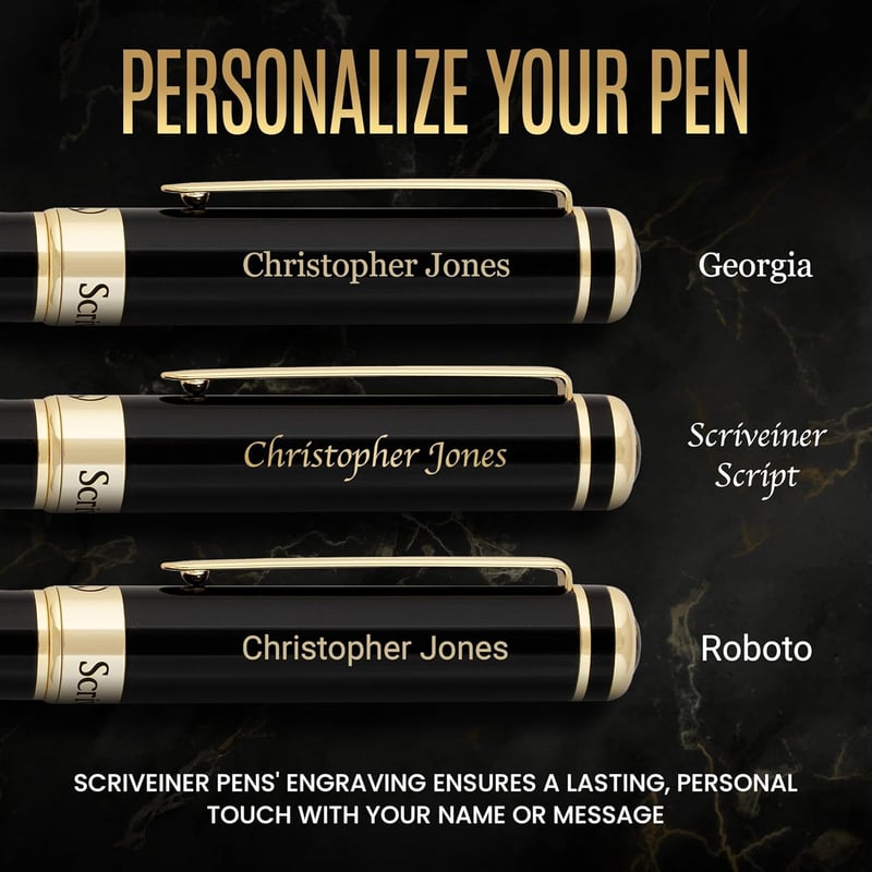 Personalized Black Rollerball Pen with Gold Plating - Custom Engraving
