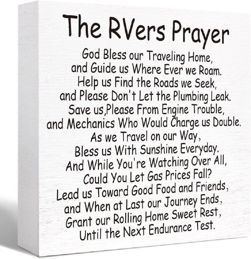 Funny RV Prayer Sign Wood Block - Camping Decor for Travelers
