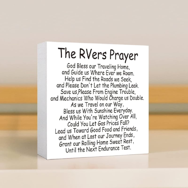 Funny RV Prayer Sign Wood Block - Camping Decor for Travelers