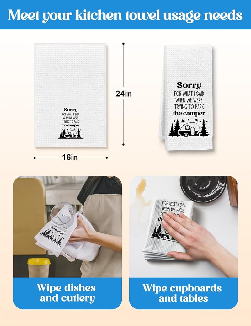 Funny Camping Decor Dish Towels for RV Owners & Campers