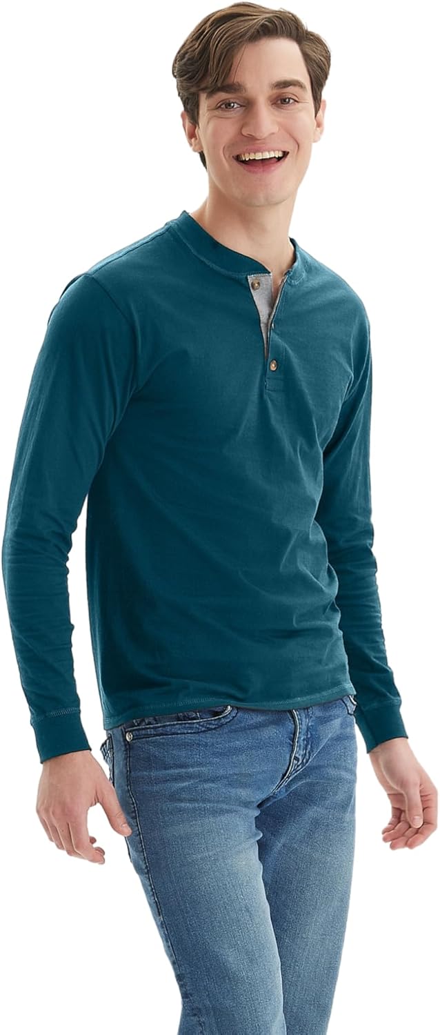 Hanes Men's Beefy Long Sleeve Button-Up Henley Shirt