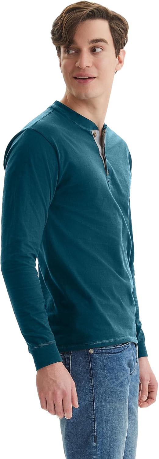 Hanes Men's Beefy Long Sleeve Button-Up Henley Shirt
