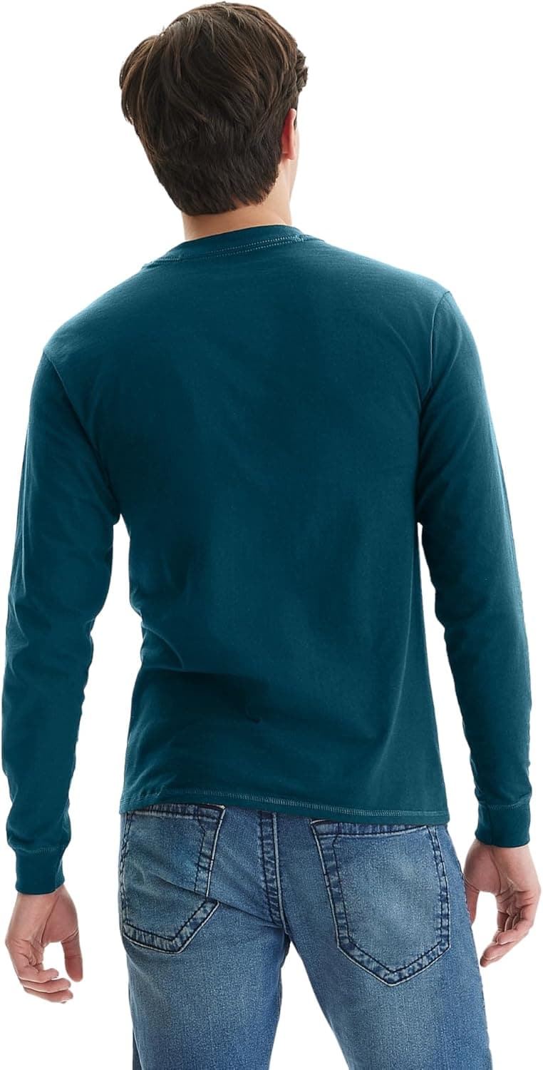 Hanes Men's Beefy Long Sleeve Button-Up Henley Shirt