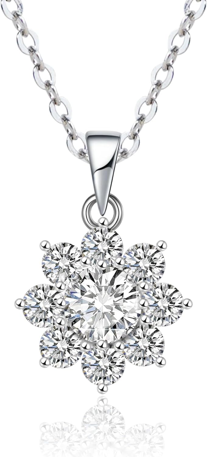 Cubic Zirconia Flower Necklace in 925 Sterling Silver for Women