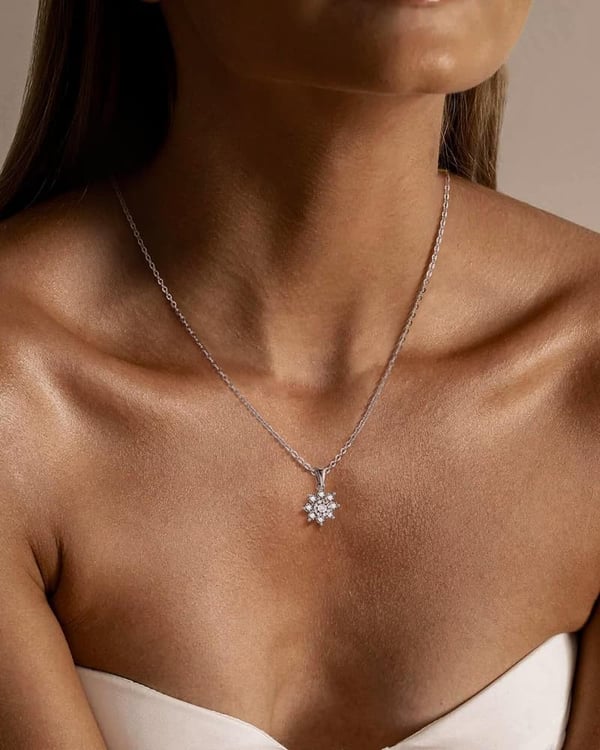 Cubic Zirconia Flower Necklace in 925 Sterling Silver for Women
