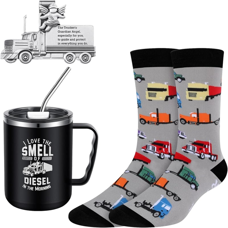 Truck Driver Gift Set - Socks, Visor Clip, Christian Mugs for Men