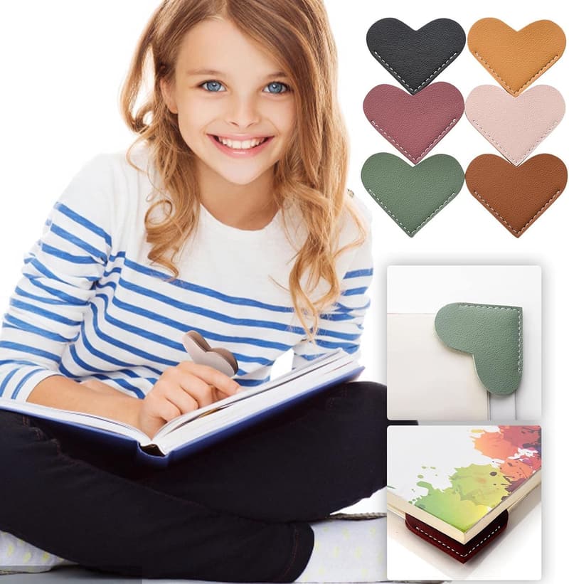 Cute Handmade Leather Heart Bookmarks for Women and Kids