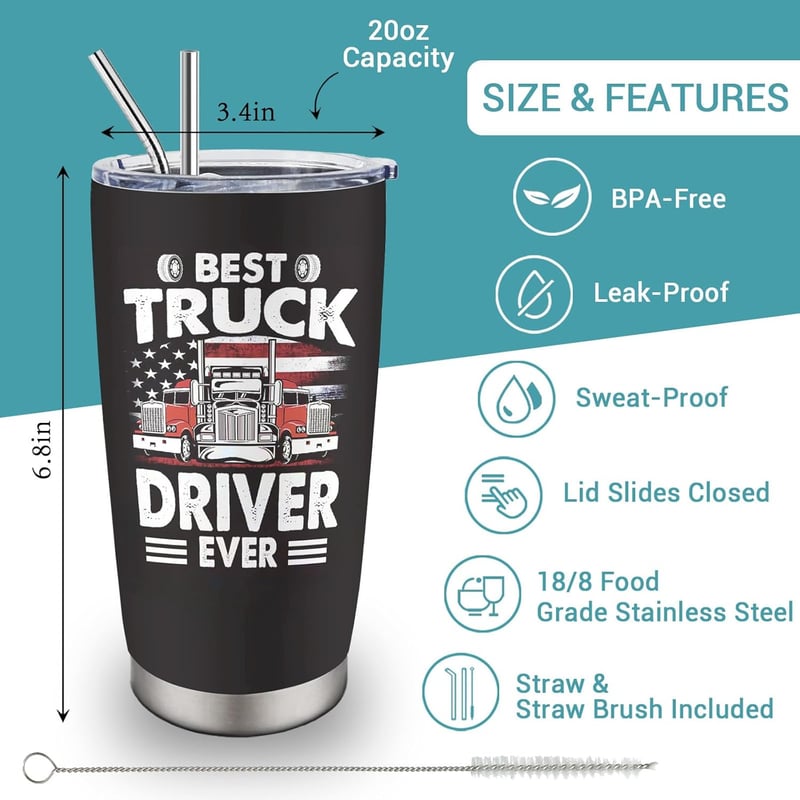 Funny Truck Driver Tumbler - 20 oz Insulated Steel Gift for Men