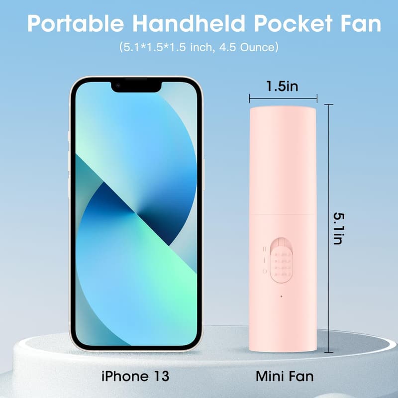 Portable Mini Handheld Fan - Rechargeable USB, 22+ Hrs Runtime, Pink