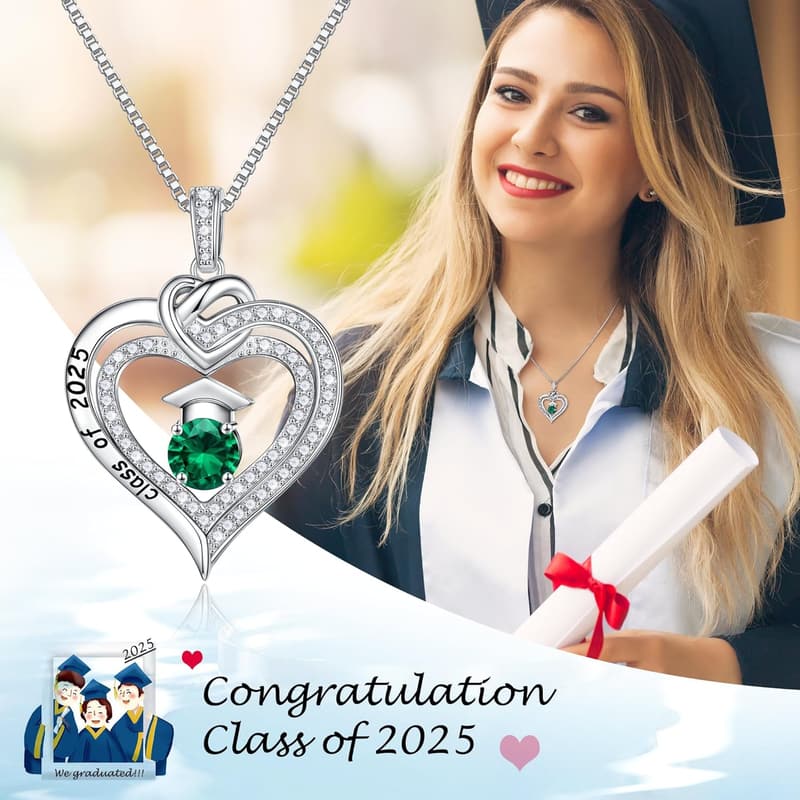 2025 Graduation S925 Sterling Silver Birthstone Necklace for Her