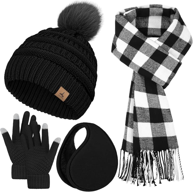 Winter Accessories Set: Knit Beanie, Scarf & Touchscreen Gloves