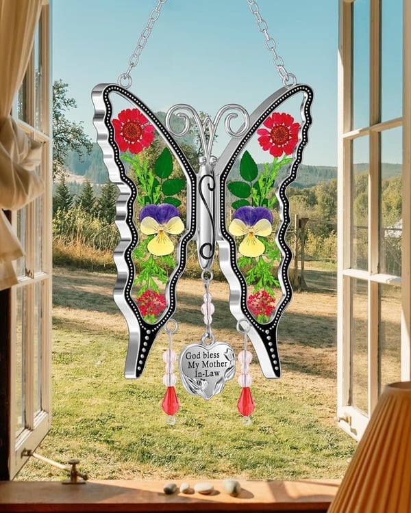 Mother's Day Butterfly Suncatcher - Stained Glass Window Ornament