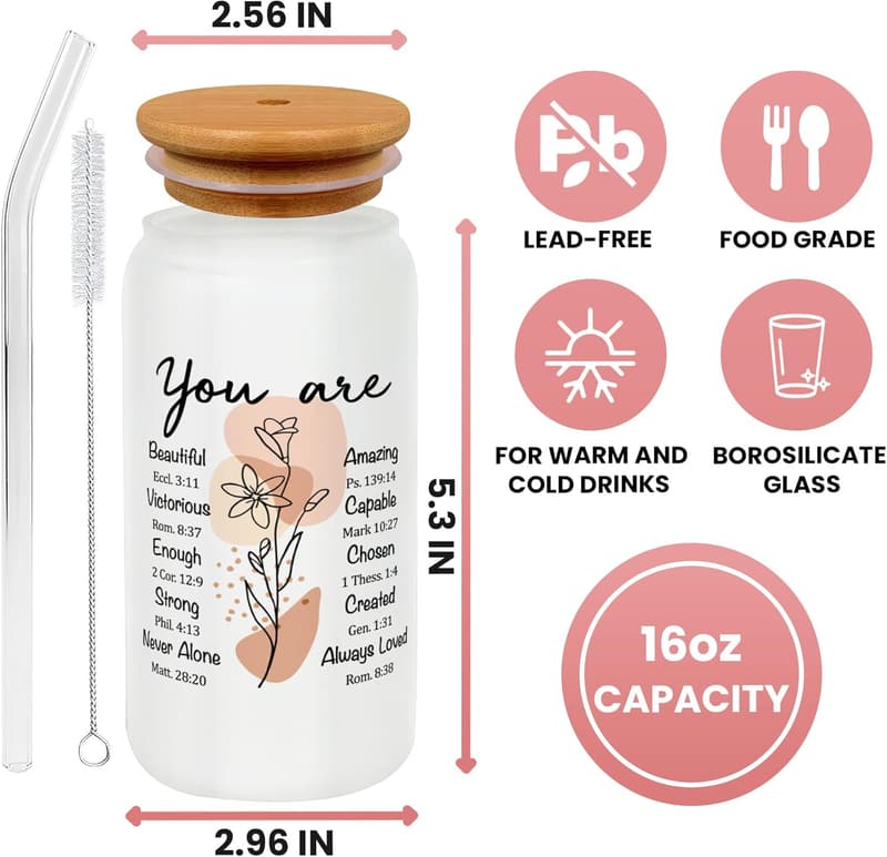 Inspirational Christian Gift for Women - 16 oz Can Glass