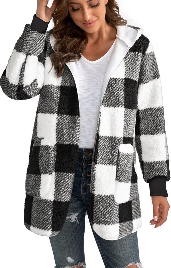 Women's Hooded Fleece Jacket with Pockets – Warm Sherpa Cardigan