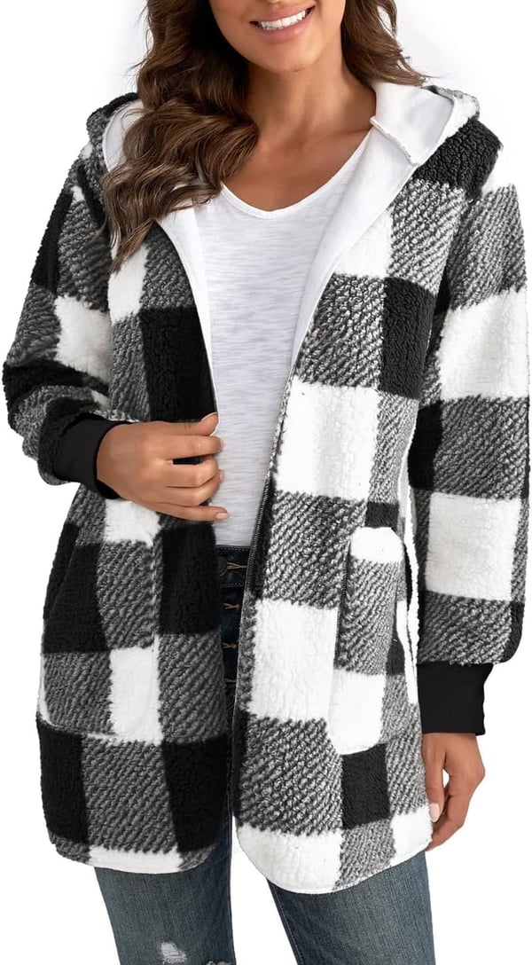 Women's Hooded Fleece Jacket with Pockets – Warm Sherpa Cardigan
