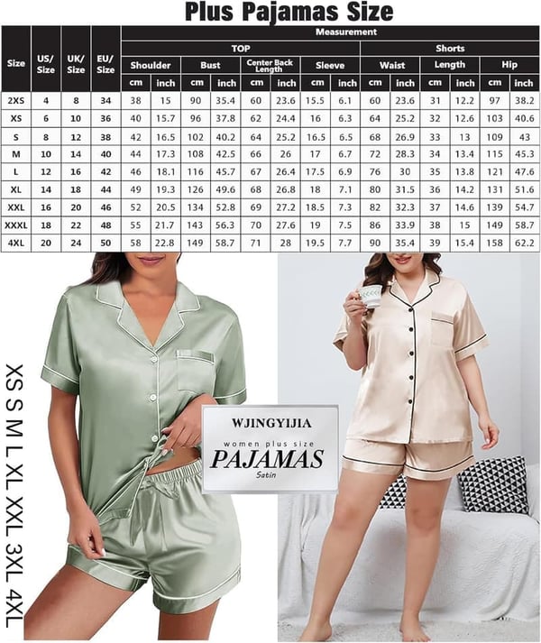 Floral Satin Pajama Set for Women - 4 Pieces, Short Sleeve