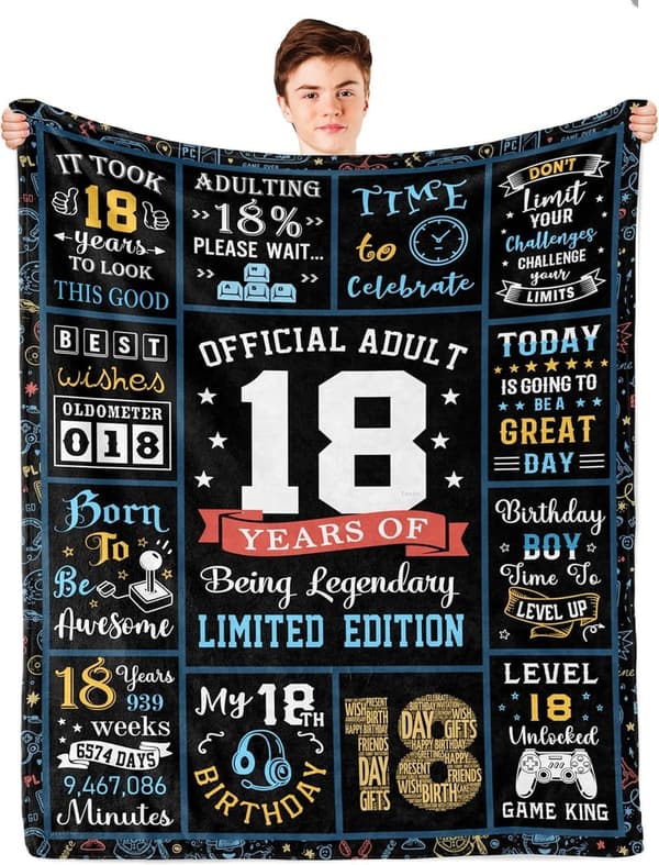 18th Birthday Throw Blanket for Boys - 60x50in