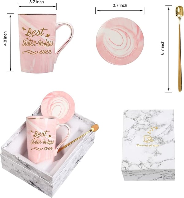 Sister-in-Law Gift Mug - 14 oz Pink with Box and Spoon