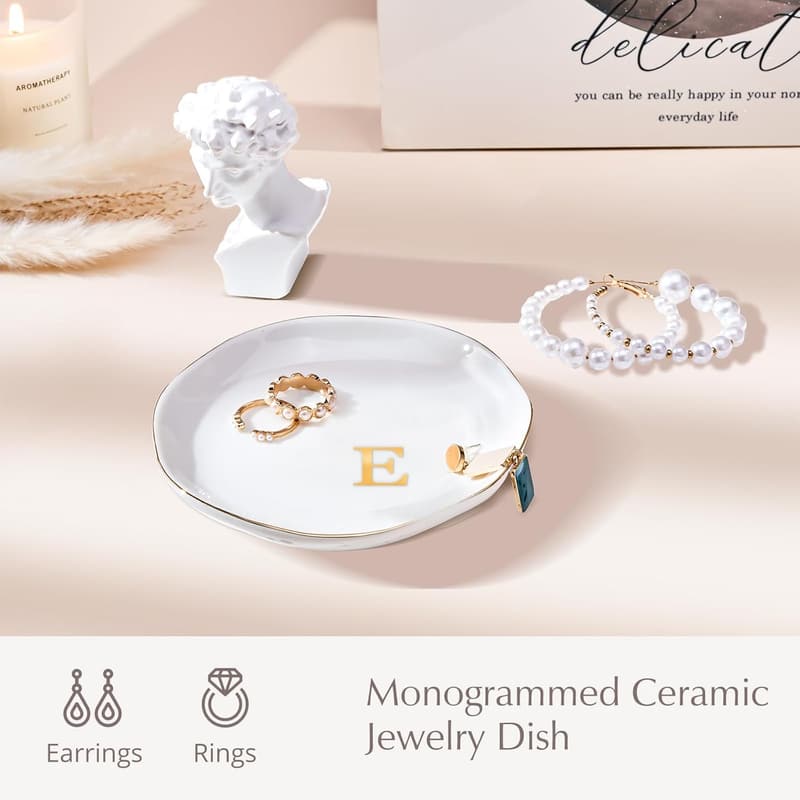 Personalized Initial Wedding Ring Dish - Letter E